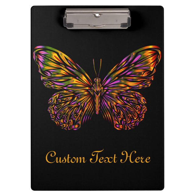 Personalisiert Neon Rainbow Butterfly Klemmbrett (Vorderseite)