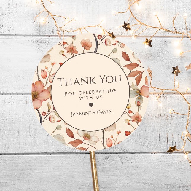Personalisiert neutrale Beige Wildblume Vielen Dan Runder Aufkleber (Von Creator hochgeladen)