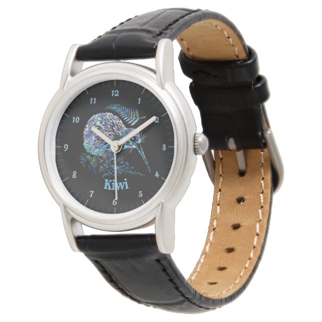 PERSONALISIERT NEW ZEALAND KIWI FERN WATCH ARMBANDUHR (Schrägansicht)