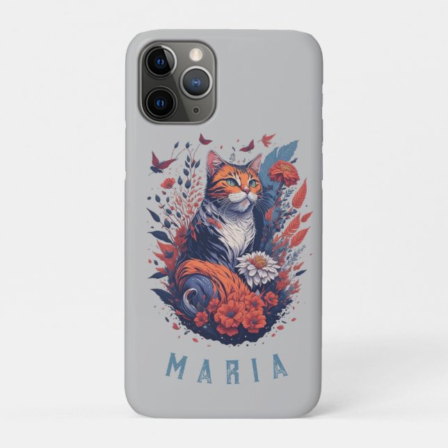 Personalisiert Nice Kitten Floral Cat Case-Mate iPhone Hülle (Rückseite)