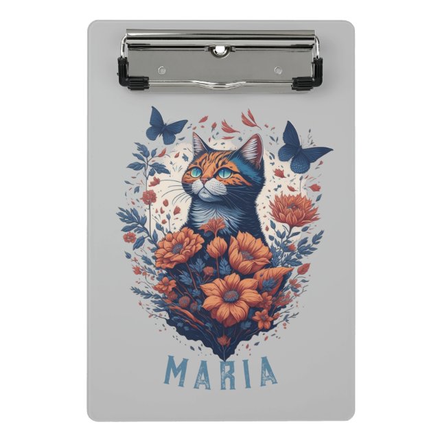 Personalisiert Nice Kitten Floral Cat Mini Klemmbrett (Vorderseite)