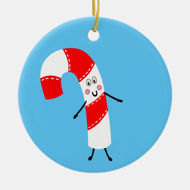 Personalisiert Niedlich Candy Cane Keramik Ornament (Vorne)