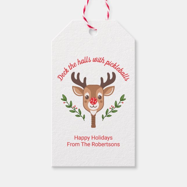 Personalisiert Niedlich Reindeer Pickleball Geschenkanhänger (Vorderseite)