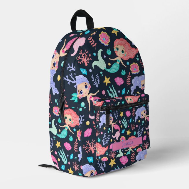 Personalisiert Niedlich Trendy Mermaid Bedruckter Rucksack (Rückseitige Ecke links)