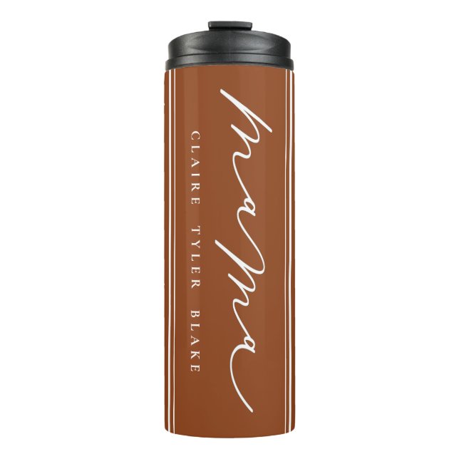 Personalisiert Niedliche Burnt Orange Mama Script Thermosbecher (Vorderseite)