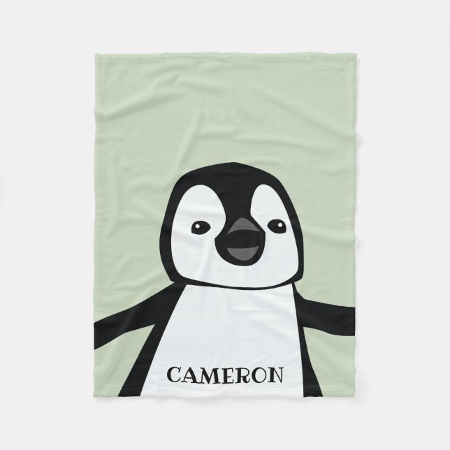 Personalisiert Niedliche Funny Pinguin Baby Green Fleecedecke (Vorderseite)