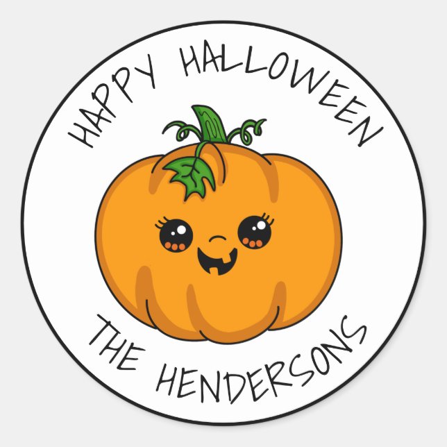 Personalisiert Niedliche Kawaii Pumpkin Halloween Runder Aufkleber (Vorderseite)