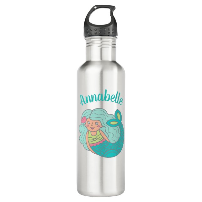 Personalisiert Niedliche Mermaid Edelstahlflasche (Vorderseite)