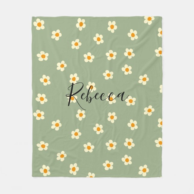 Personalisiert Niedliche Moderne Daisy-Muster Grün Fleecedecke (Vorderseite)