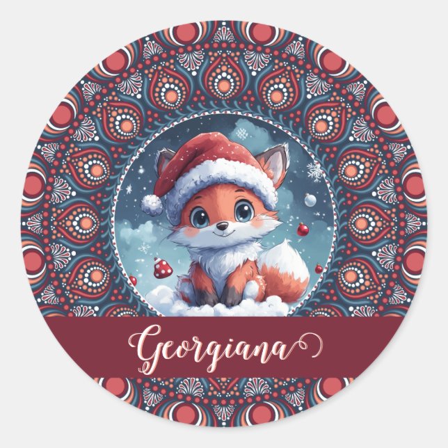Personalisiert Niedliche Weihnachten Kawaii Fox Do Runder Aufkleber (Vorderseite)