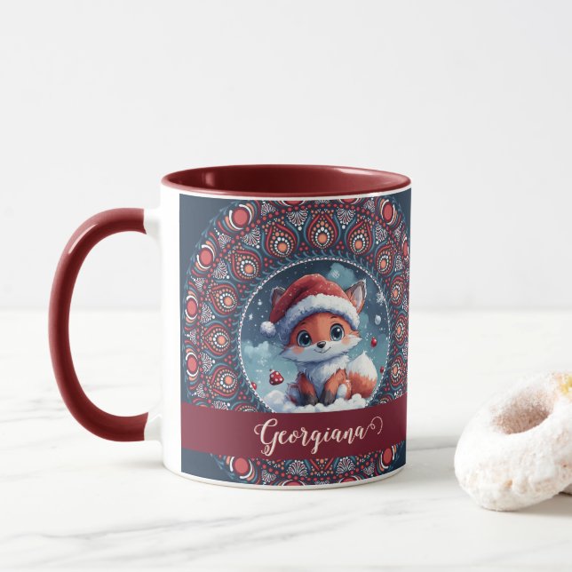 Personalisiert Niedliche Weihnachten Kawaii Fox Do Tasse (Mit Donut)