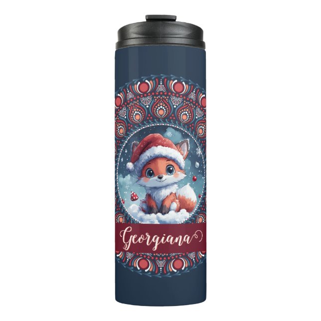 Personalisiert Niedliche Weihnachten Kawaii Fox Do Thermosbecher (Vorderseite)