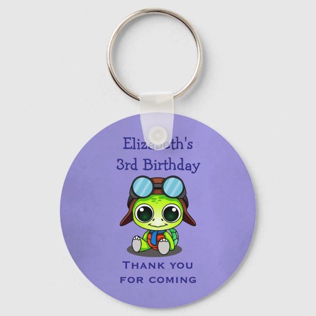 Personalisiert Niedlicher Chibi Turtle Birthday Ge Schlüsselanhänger (Vorderseite)