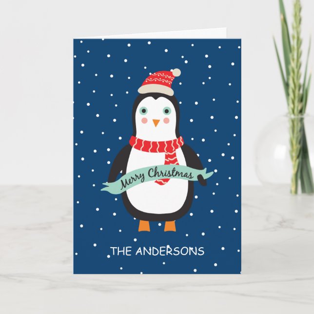Personalisiert Niedlicher Weihnachtspenquin Feiertagskarte (Vorderseite)