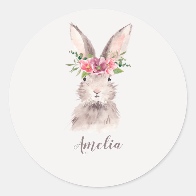 Personalisiert Niedliches Bunny Runder Aufkleber (Vorderseite)