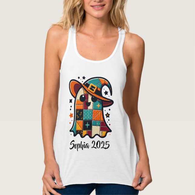 Personalisiert Niedliches Patchwork-Ghost-Hallowee Tank Top (Vorderseite)