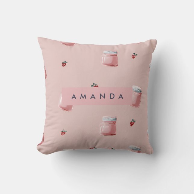 Personalisiert Niedliches Rosa Strawberry Jar Must Kissen (Vorderseite)