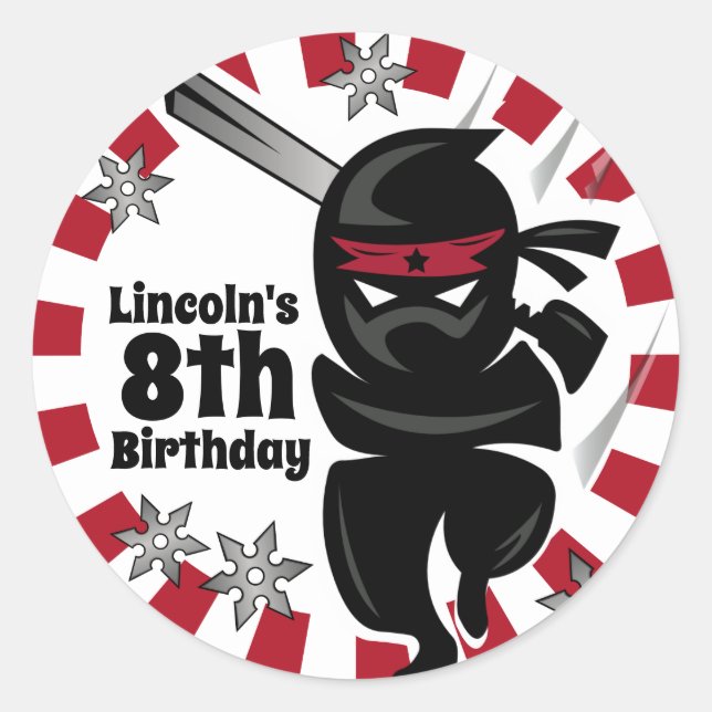 Personalisiert Ninja Samurai Warrior Birthday Runder Aufkleber (Vorderseite)