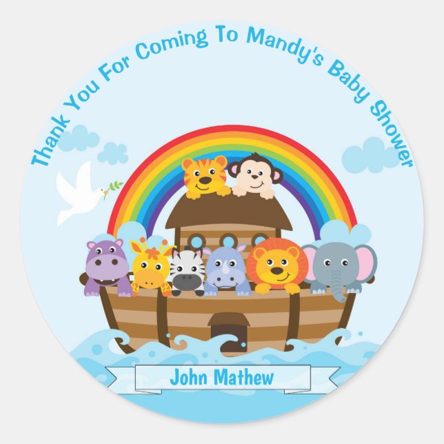Personalisiert Noahs Ark Baby Dusche Vielen Dank Runder Aufkleber (Vorderseite)