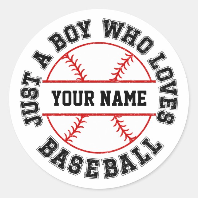 Personalisiert nur ein Junge, der Baseball Liebe Runder Aufkleber (Vorderseite)