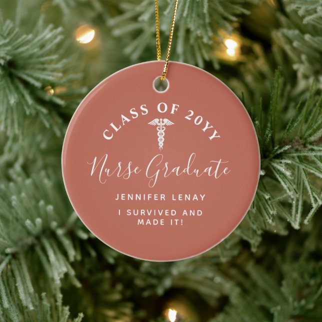 Personalisiert Nurse Abschluss Caduceus Keepake Keramik Ornament (Baum)