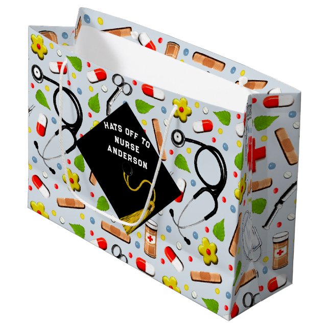 Personalisiert Nurse Abschluss Große Geschenktüte (Vorderseite Schrägansicht)