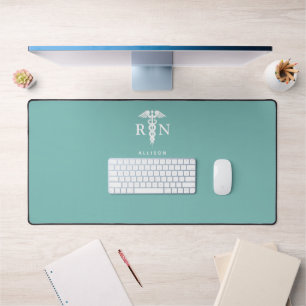 Personalisiert Nurse Aquamarin White Caduceus Medi Schreibtischunterlage