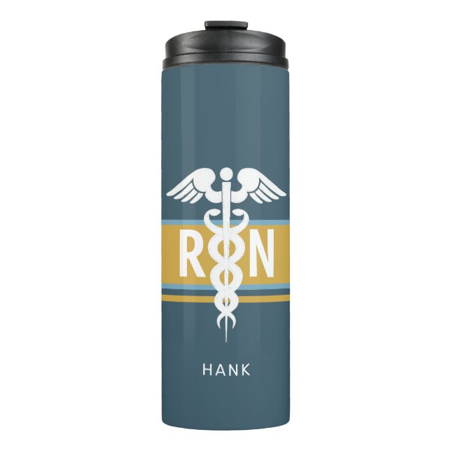 Personalisiert Nurse Caduceus Mens Thermosbecher (Vorderseite)