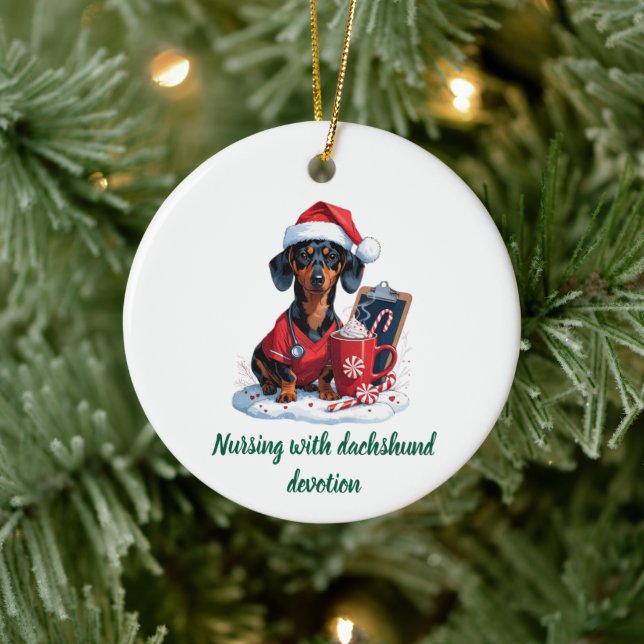 Personalisiert Nurse Dackel Weihnachten Keramik Ornament (Baum)