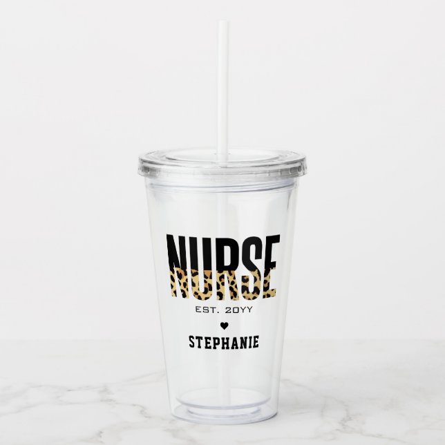 Personalisiert Nurse Est Cheetah RN Abschluss Acryltrinkbecher (Vorderseite)