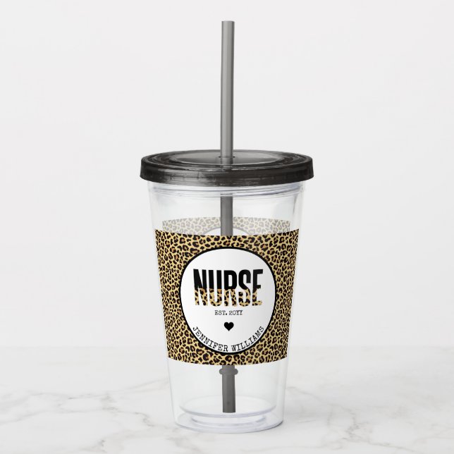 Personalisiert Nurse Est Cheetah RN Abschluss Acryltrinkbecher (Vorderseite)