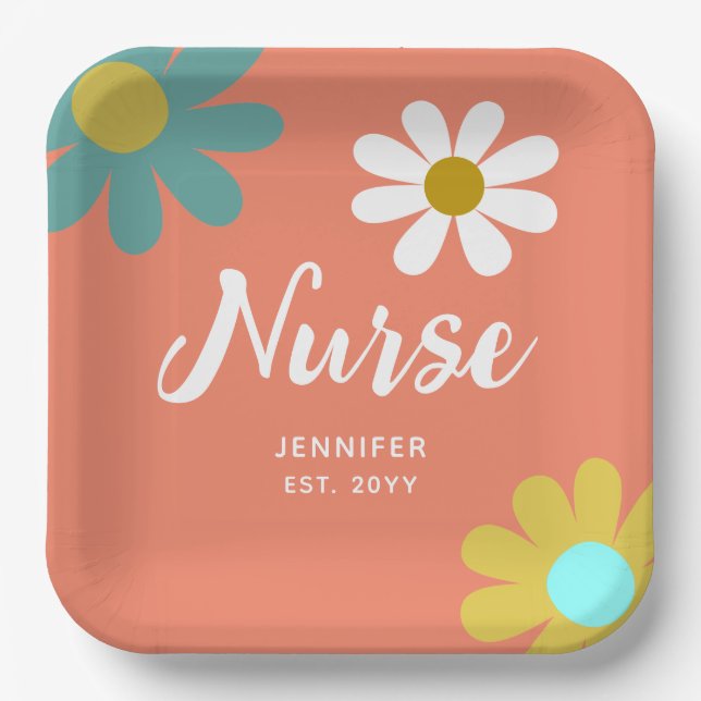 Personalisiert Nurse Graduate Party Boho Floral Pappteller (Vorderseite)