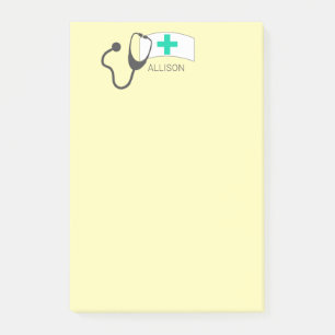 Personalisiert Nurse Hat Fun Yellow Stethoscope Post-it Klebezettel