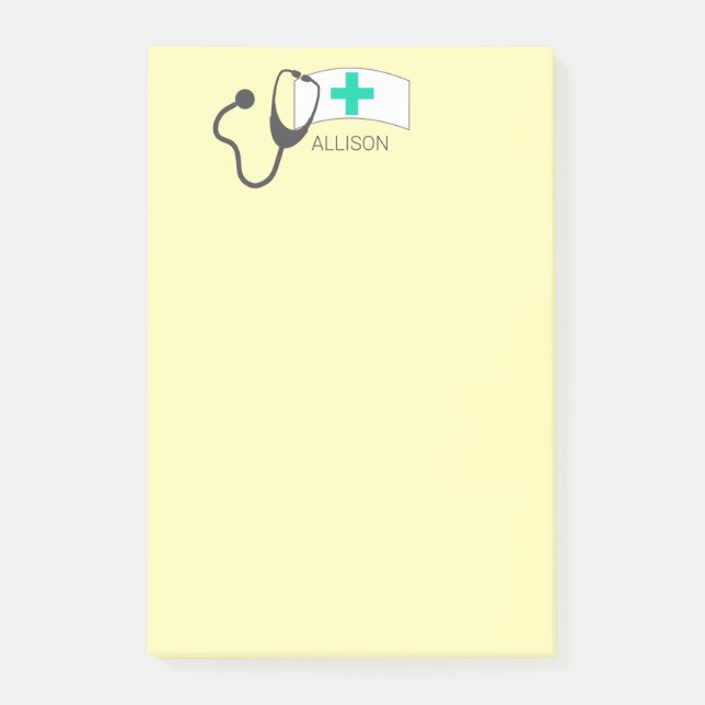 Personalisiert Nurse Hat Fun Yellow Stethoscope Post-it Klebezettel (Vorderseite)