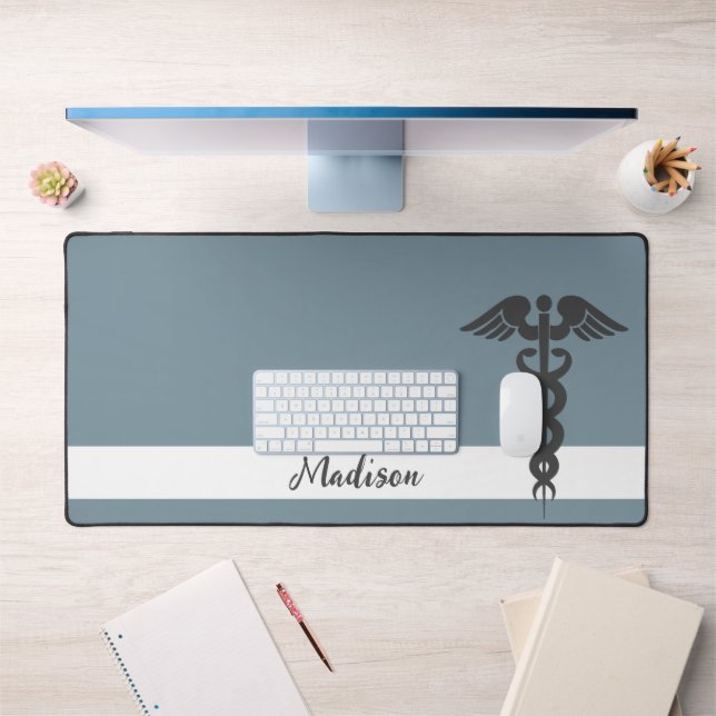 Personalisiert Nurse Medical Dusty Blue Name Schreibtischunterlage (Büro 1)