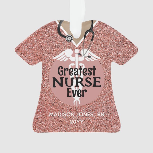 Personalisiert Nurse Pink Scrub Top Weihnachten Ornament (Vorderseite)
