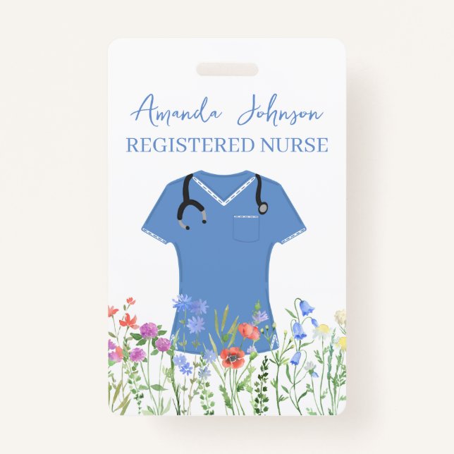 Personalisiert Nurse RN LPN NP Blue Scrubs Ausweis (Rückseite)