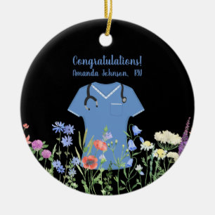 Personalisiert Nurse RN LPN NP Blue Scrubs Keramik Ornament