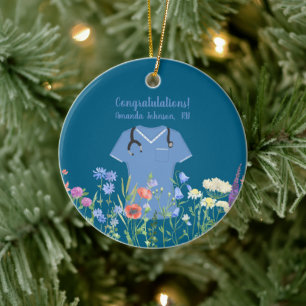 Personalisiert Nurse RN LPN NP Blue Scrubs Keramik Ornament