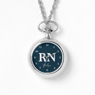 Personalisiert Nurse RN Navy Blue White Script Armbanduhr