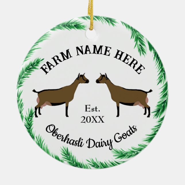 Personalisiert Oberhasli Milchziege Pine Wreath Keramik Ornament (Hinten)