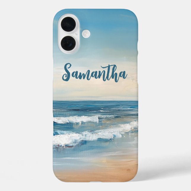 Personalisiert Ocean Beach Vacacation Scene iPhone 16 Plus Hülle (Rückseite)