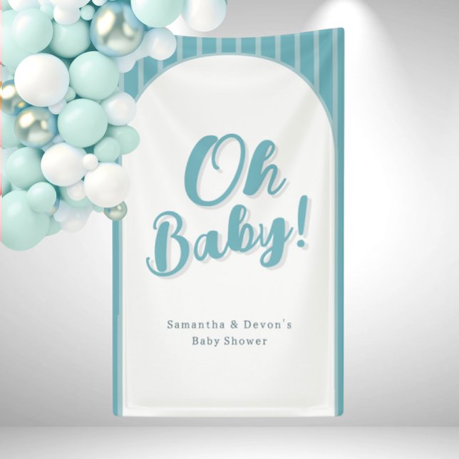 Personalisiert Oh Baby Foto Wall Duschbanner Banner (Blue Boys Oh Baby Striped Photo Wall Banner)