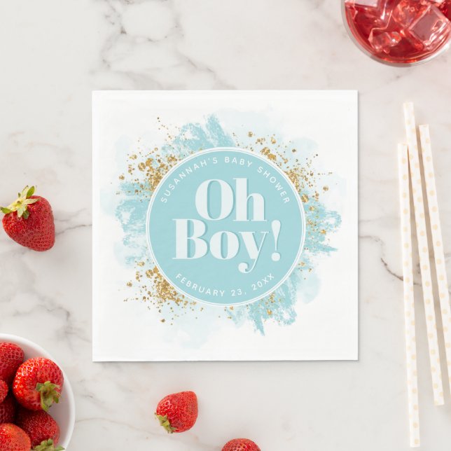 Personalisiert Oh Boy Dusche Wasserfarbe Glitzer Serviette (Beispiel)