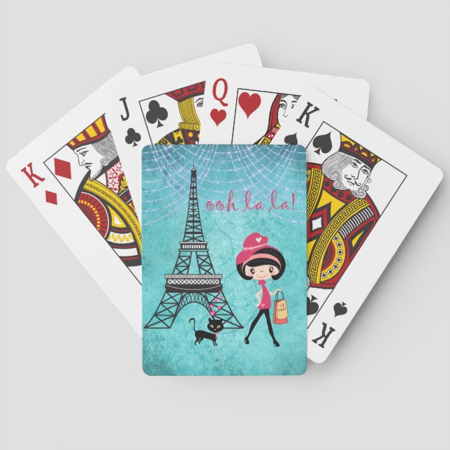 Personalisiert Oh La Paris Girl and Cat Spielkarten (Rückseite)