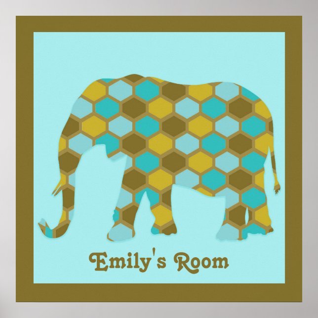 Personalisiert-Olive-Green-Blue-Gold-Elefant Poster (Vorne)