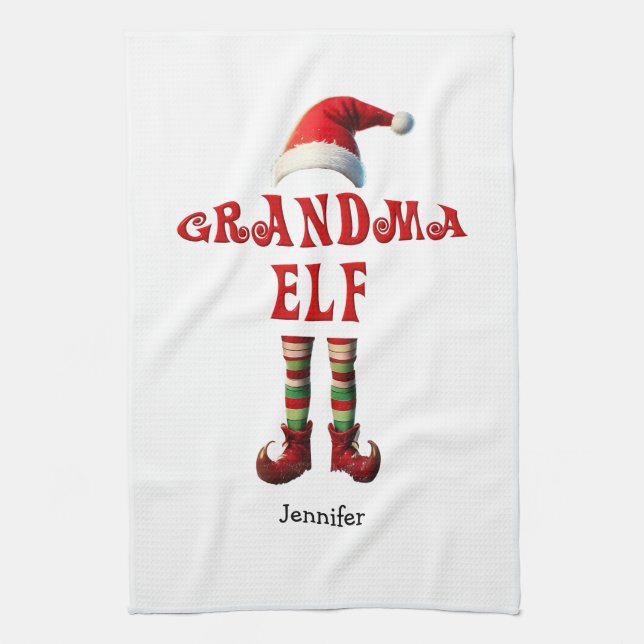 Personalisiert Oma Elf Weihnachtsküche Handtuch (Vertikal)