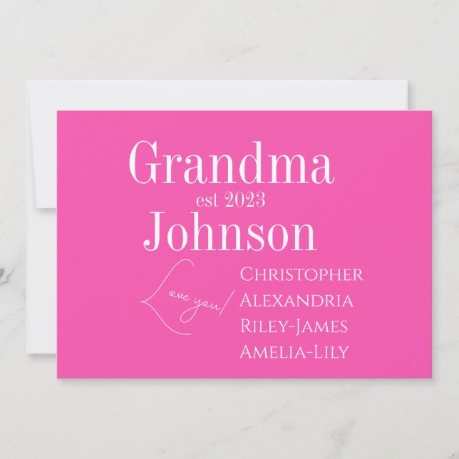 Personalisiert Oma Pink Feiertagskarte (Vorderseite)