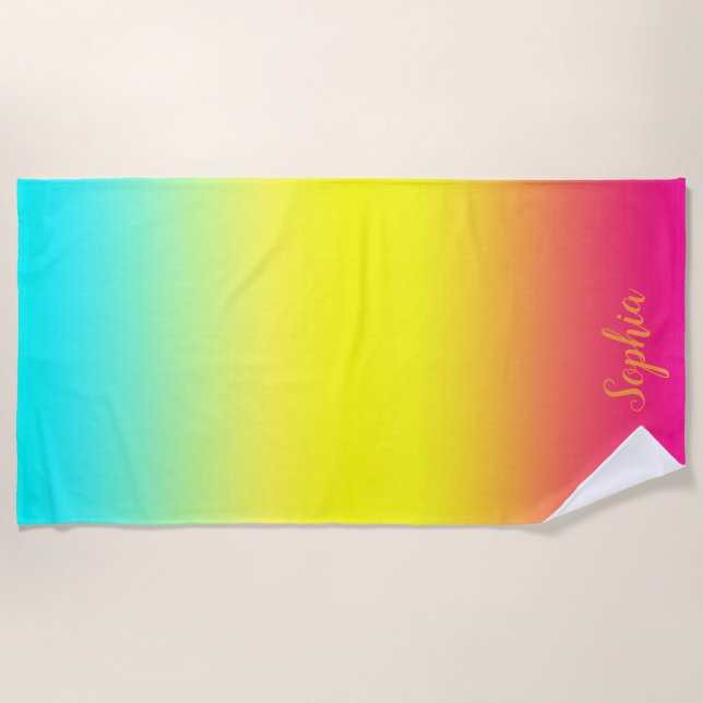 Personalisiert Ombre Magical Rainbow Colors  Strandtuch (Vorderseite)