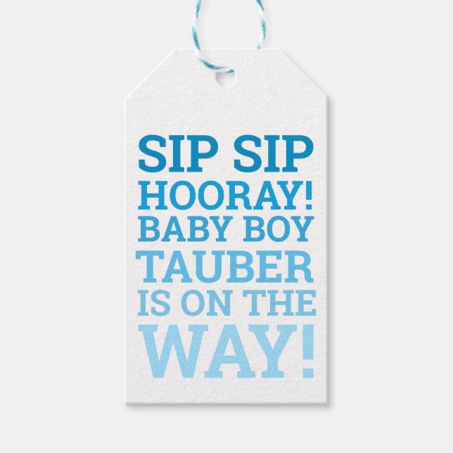 Personalisiert Ombre Sip Hooray Babydusche Geschenkanhänger (Vorderseite)
